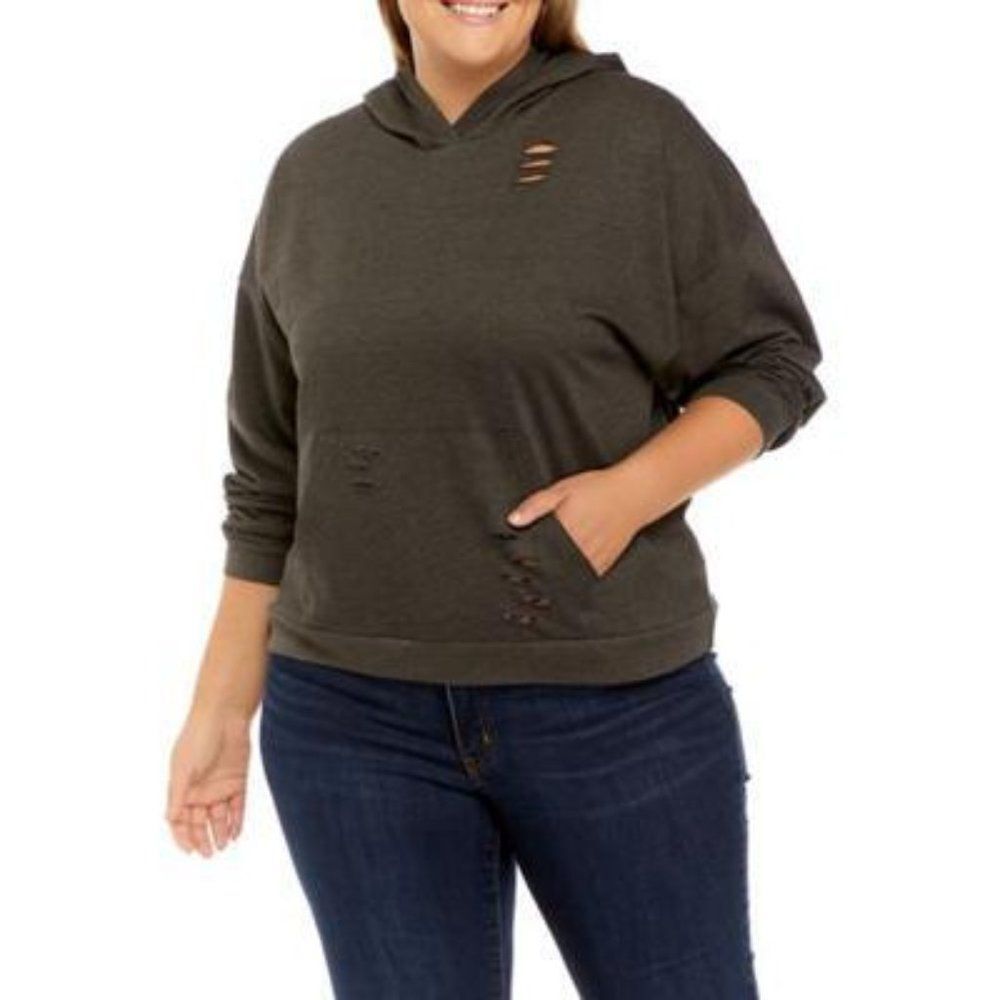 Full Circle Trends Trendy Plus Size Ripped Hoodie